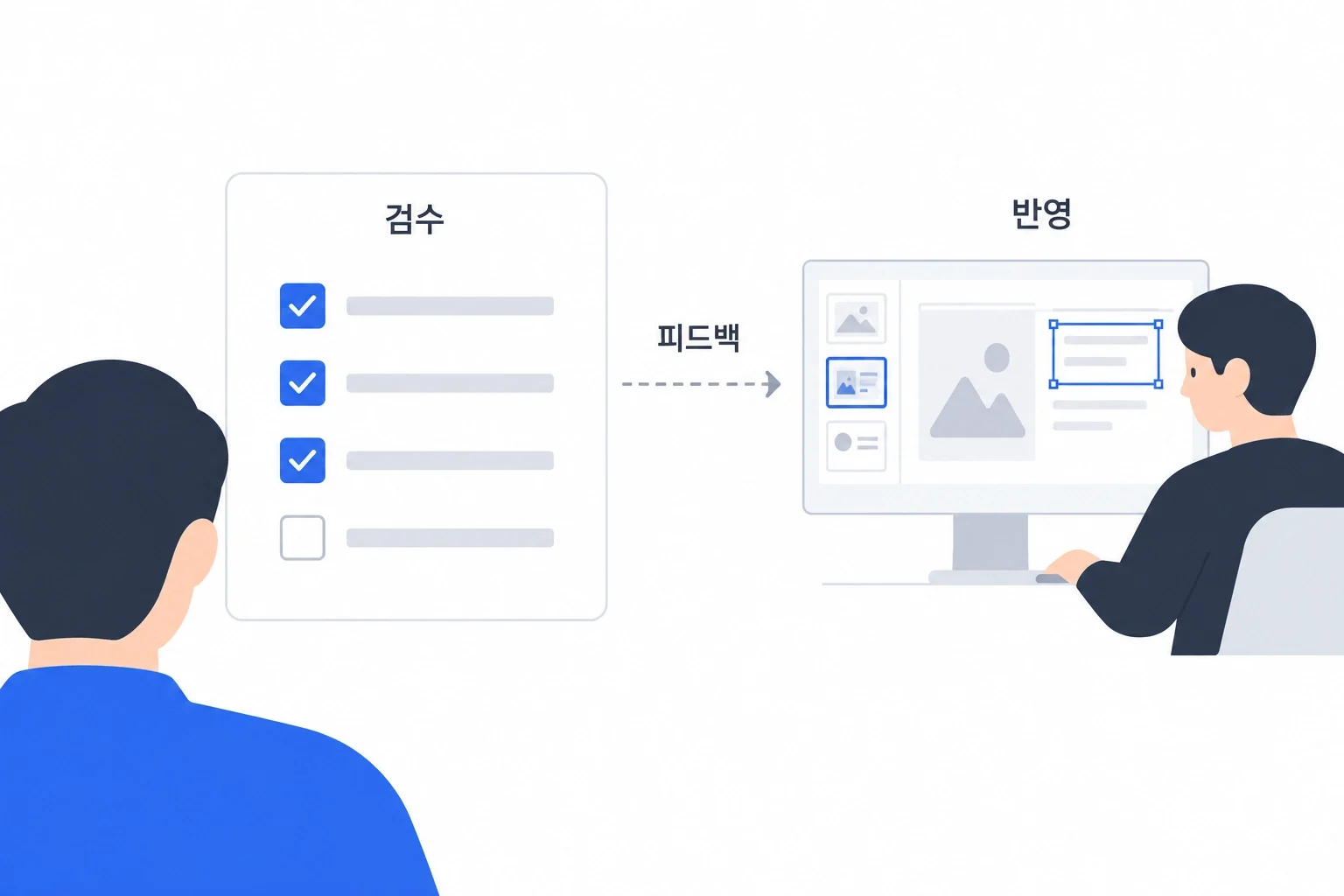 고객이 체크한 수정 요청을 디자이너가 바로 반영하는 피드백 장면